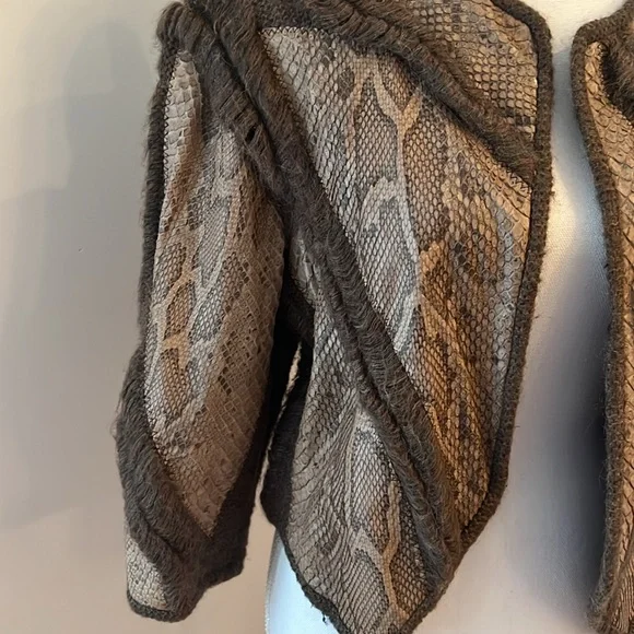 Brown Real Python Jacket with Knit 3/4 Sleeve - Picture 3 of 8